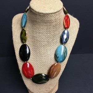 Multicolor Necklace Chunky  As Is Oval Retro Marbled Faceted Boho
